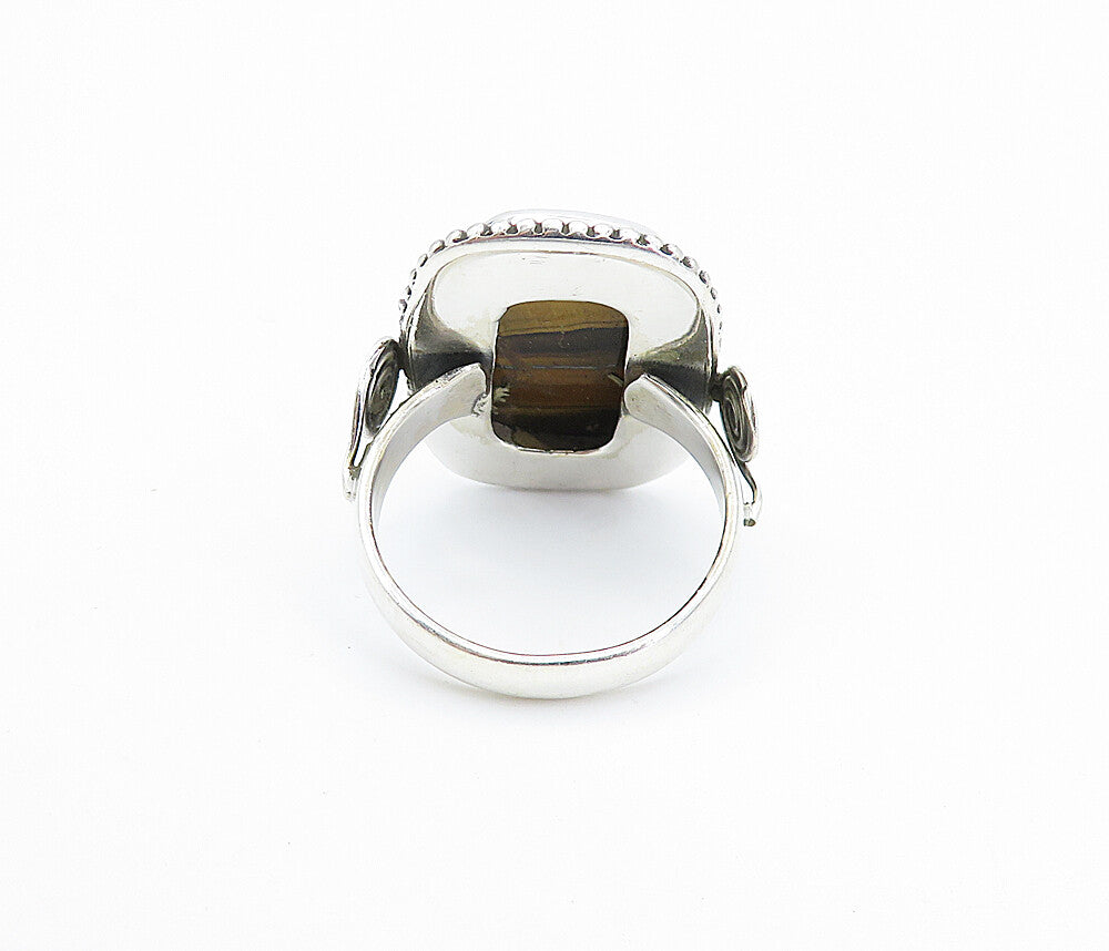925 Sterling Silver  Tiger's Eye Fluted Twist Cocktail Ring Sz 8.5  RG7881