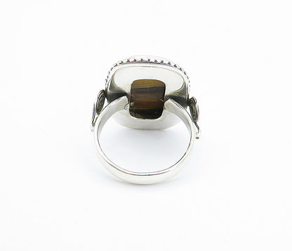925 Sterling Silver  Tiger's Eye Fluted Twist Cocktail Ring Sz 8.5  RG7881