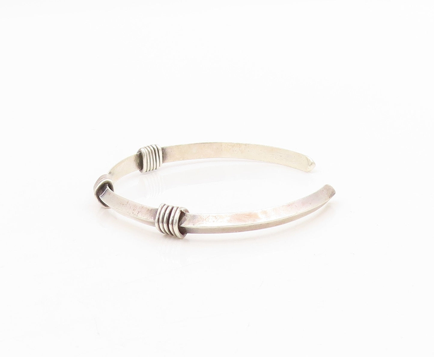 925 Sterling Silver Vintage Bracelet Minimalist Wire Wrapped Wide Cuff  BT11563