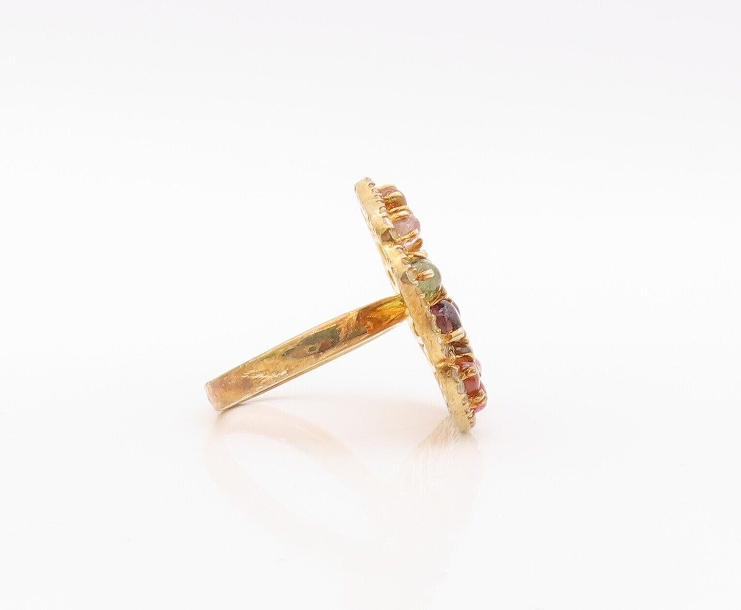 925 Sterling Silver Vintage Ring Gold Plated Cabochon Gemstones  Sz 7  RG29973