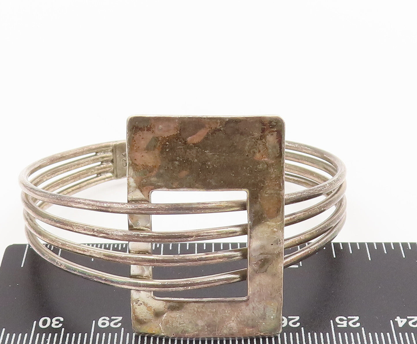 925 Sterling Silver  Vintage Designer Brutalist Split Bands Bracelet BT10157