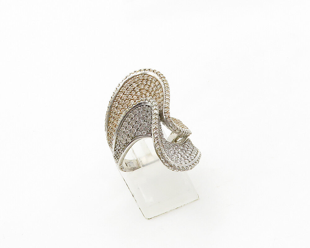 925 Sterling Silver Cubic Zirconia Encrusted Swirl Band Ring Sz 7 RG17252