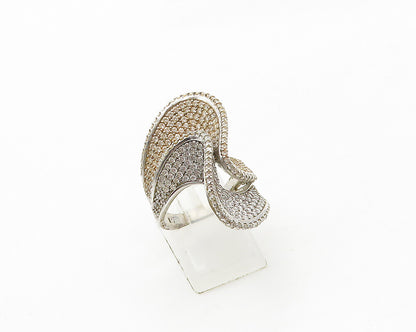 925 Sterling Silver Cubic Zirconia Encrusted Swirl Band Ring Sz 7 RG17252