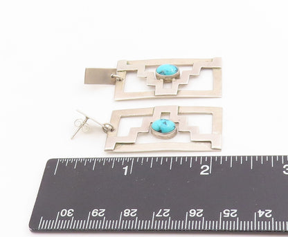 925 Sterling Silver Vintage Earrings Cabochon Turquoise Geometric Dangle EG13749