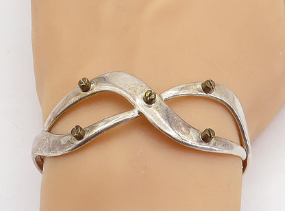 MEXICO 925 Sterling Silver  Vintage 2 Tone Screw Infinity Cuff Bracelet BT2277