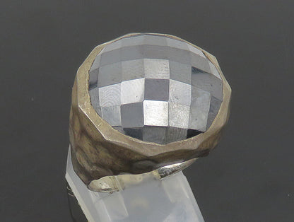 925 Sterling Silver  Vintage Round Hematite Hammered Dome Ring Sz 9  RG24519