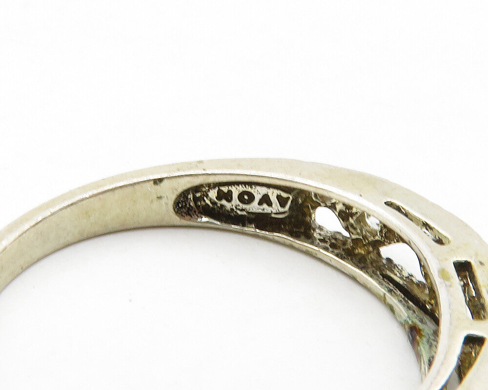 AVON 925 Sterling Silver  Vintage Topaz Open Design Band Ring Sz 8  RG13699
