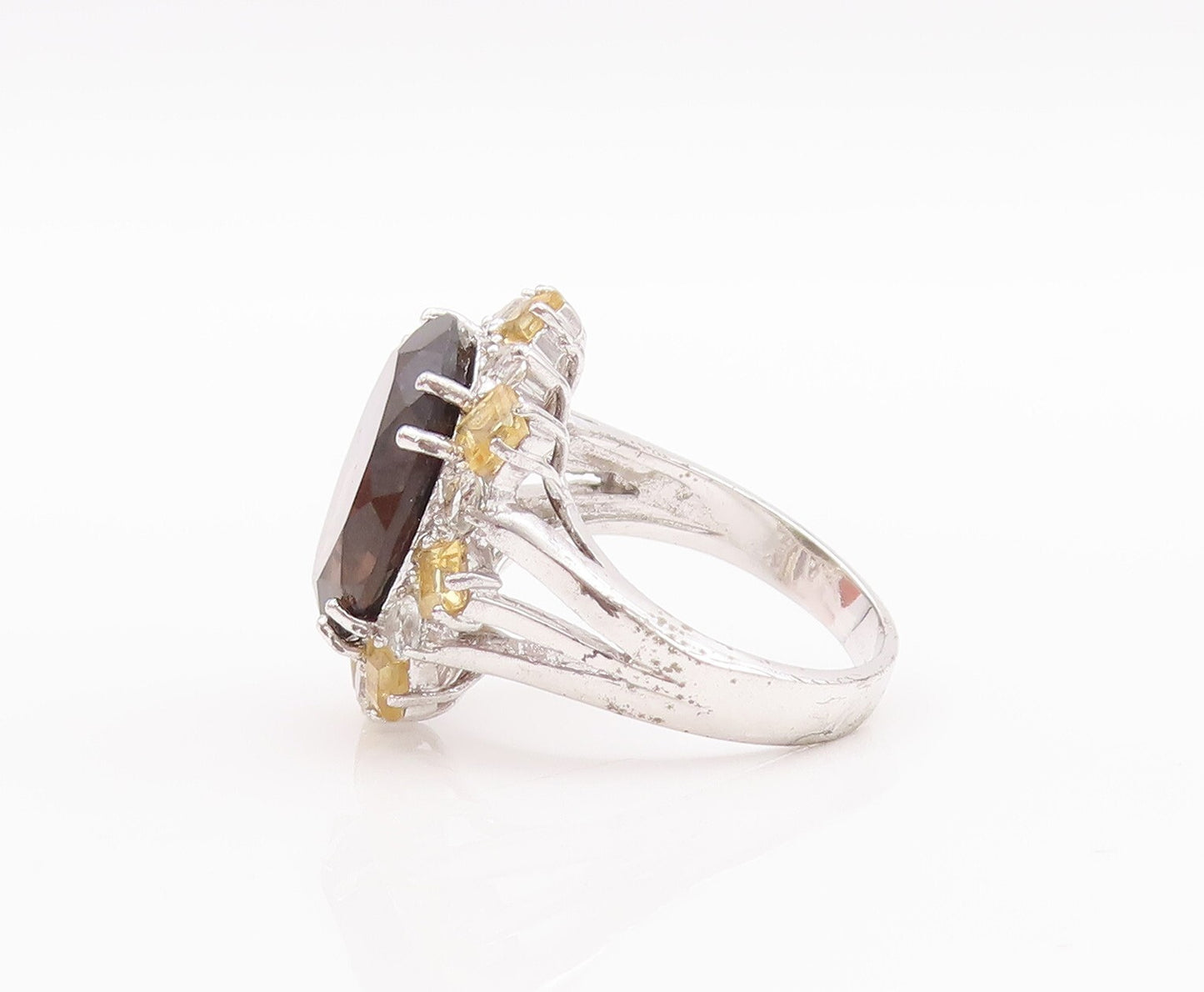 925 Sterling Silver Vintage Ring Smoky Quartz Citrine & Sapphire  Sz 7  RG29587
