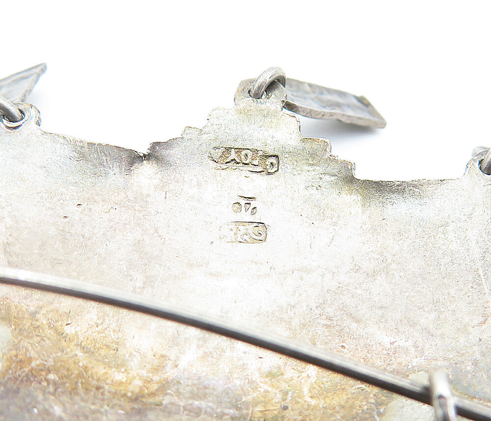 925 Sterling Silver  Vintage Antique Dangling Statues Alpaca Brooch Pin BP2141