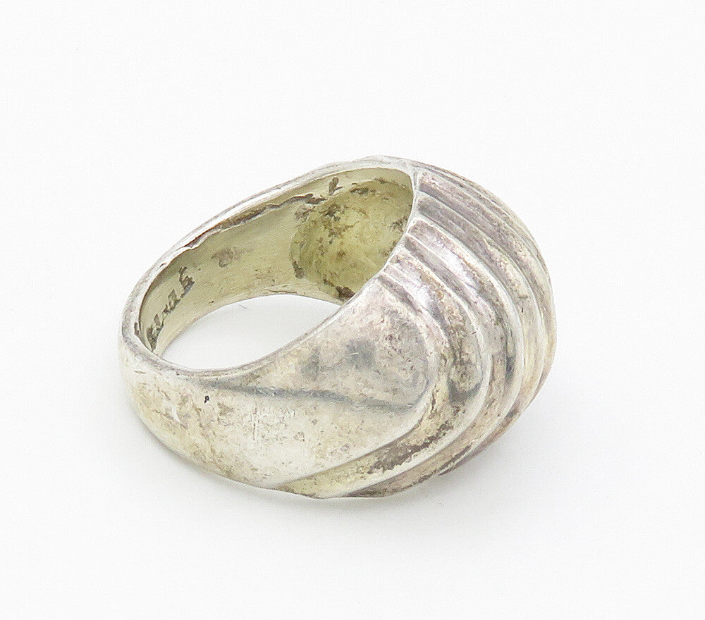 MEXICO 925 Sterling Silver  Vintage Fluted Dome Shiny Band Ring Sz 8  RG15539