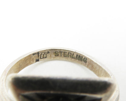 POST BELL TRADING 925 Silver  Vintage Green Jasper Band Ring Sz 5.5  RG13912