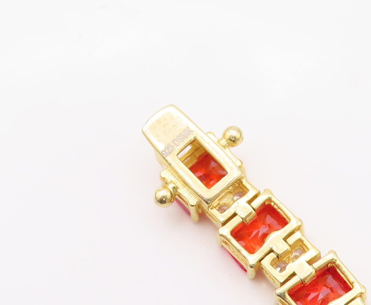925 Sterling Silver Vintage Bracelet Gold Plated Red & White CZ  BT10780