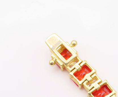 925 Sterling Silver Vintage Bracelet Gold Plated Red & White CZ  BT10780