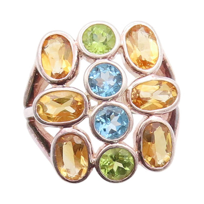 925 Sterling Silver Vintage Ring Citrine Peridot Blue Topaz  Sz 5  RG32257