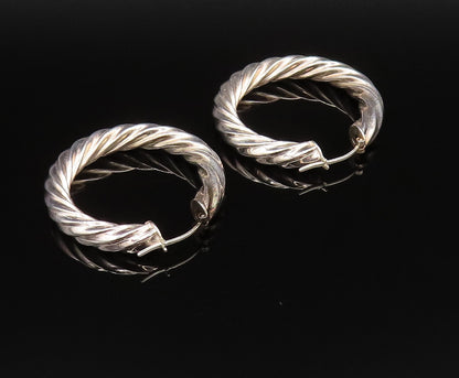 925 Sterling Silver  Vintage Fancy Polished Twisted Hoop Earrings  EG12048