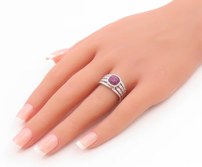 925 Sterling Silver Vintage Ring Carved Ruby Hammered Band  Sz 7.5  RG36133