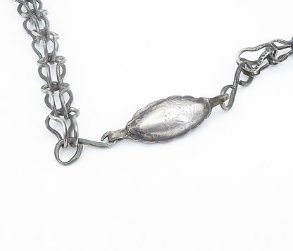Solid Silver Vintage Antique Oxidized Pattern Designer Chain Necklace NE1204