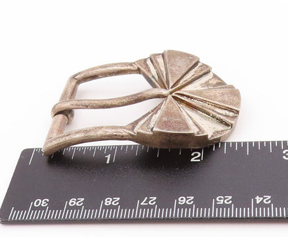 925 Sterling Silver Vintage Belt Buckle LUC BENOIT Geometric Fan Carved   TR4004