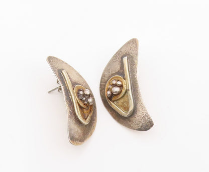 925 Sterling Silver Vintage Earrings DE LILLO Bold Crescent Moon Studs  EG14176