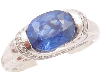 925 Sterling Silver Vintage Ring Oval Cut Sapphire CZ Inlay Band Sz 7  RG29734