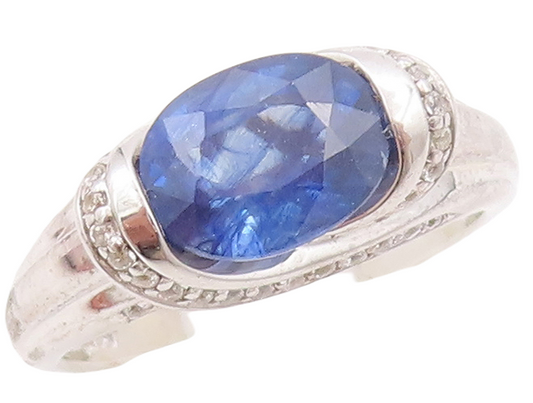 925 Sterling Silver Vintage Ring Oval Cut Sapphire CZ Inlay Band Sz 7  RG29734