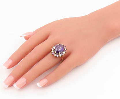 925 Sterling Silver Vintage Ring Gold Plated Cabochon Amethyst Band Sz 9 RG34264