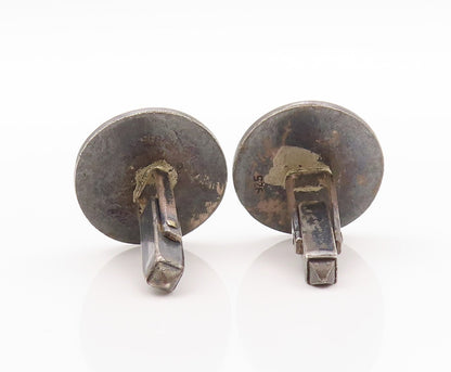 925 Sterling Silver Vintage Cuff Links Dark Tone Flue De Lis Carved  TR3940