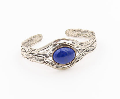 925 Sterling Silver Vintage Bracelet OR PAZ ISRAEL Lapis Lazuli Cuff  BT12165