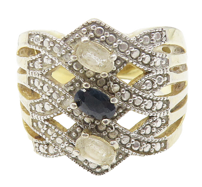 925 Sterling Silver  Vintage Topaz & Sapphire Split Band Ring Sz 8 RG11231