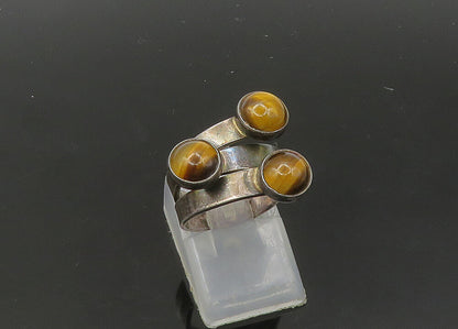 ISRAEL 925 Silver  Vintage Cabochon Cut Tiger's Eye Band Ring Sz 5  RG21739