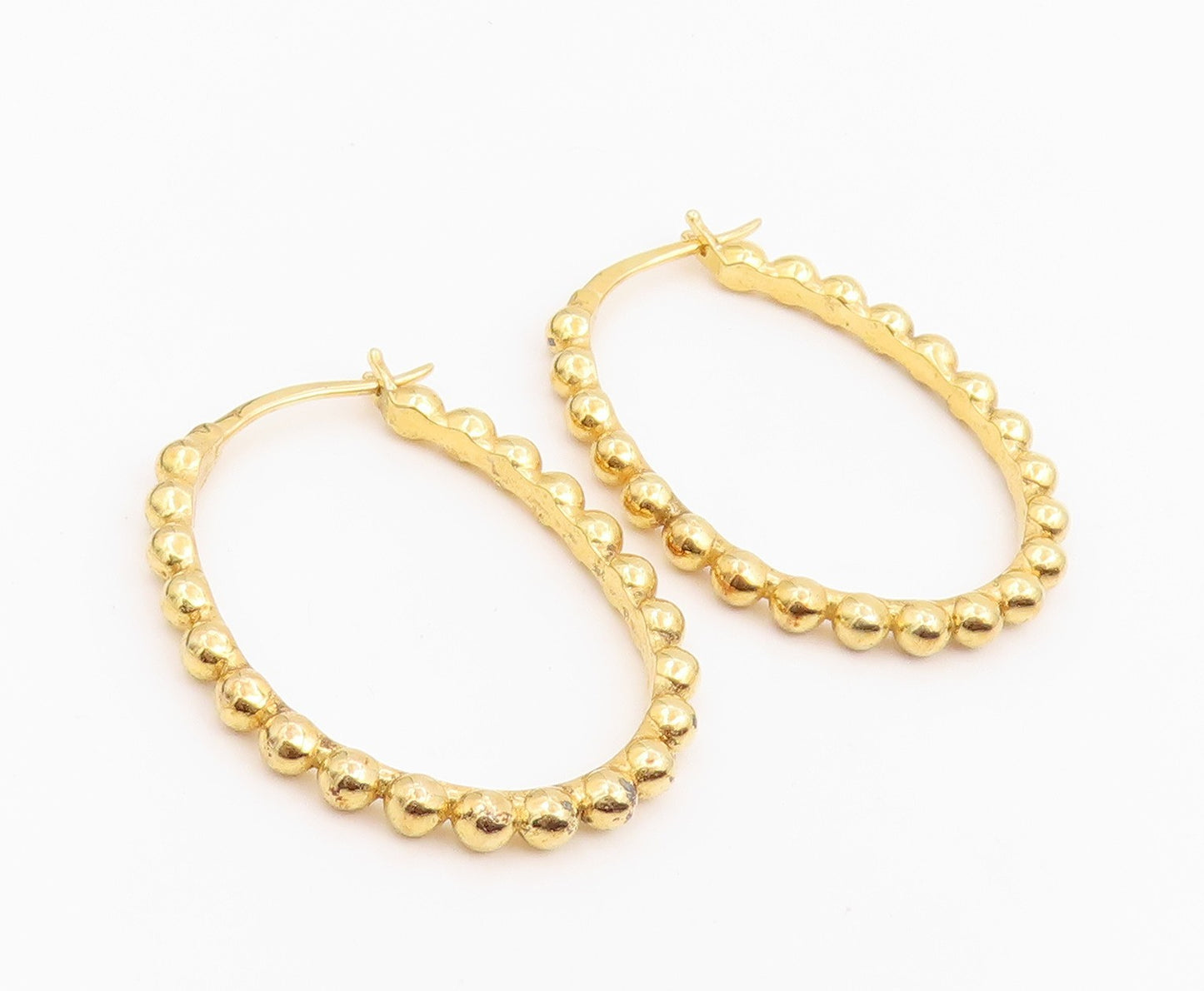 925 Sterling Silver Vintage Earrings Gold Plated Classic Beaded Hoop  EG14239