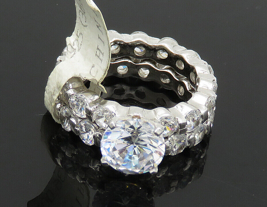 925 Silver  Vintage Sparkling Cubic Zirconia 2Pcs Band Ring Sz 6  RG21003