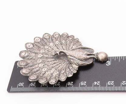 925 Sterling Silver Vintage Brooch CINI Etched Rare Majestic Peacock Pin BP11817