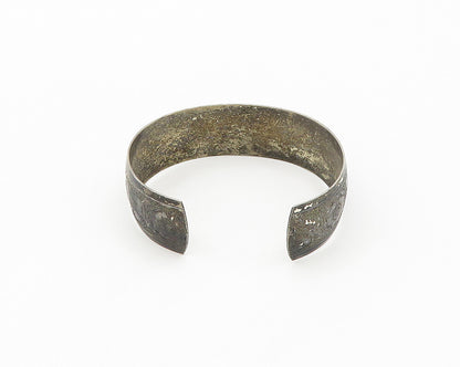 DANECRAFT 925 Silver  Vintage Dark Tone Floral Pattern Cuff Bracelet  BT6988