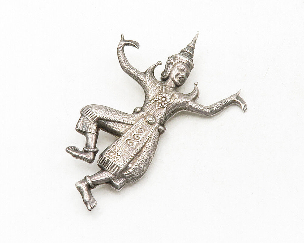 SIAM 925 Sterling Silver  Vintage Dark Tone Etched Dancer Brooch Pin  BP4794