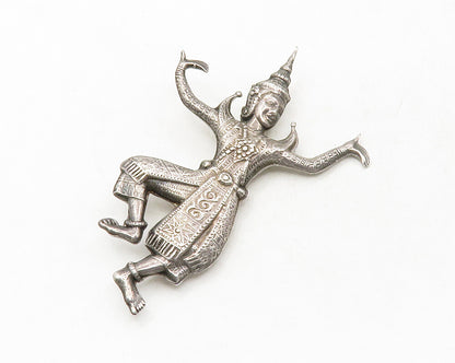 SIAM 925 Sterling Silver  Vintage Dark Tone Etched Dancer Brooch Pin  BP4794