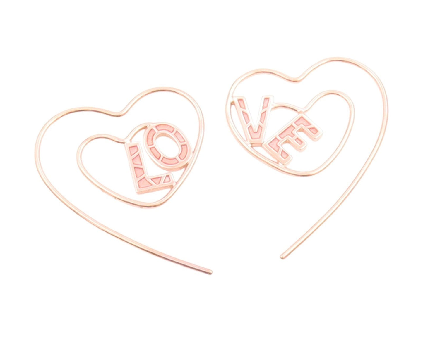 925 Sterling Silver Vintage Earrings Rose Gold Plated Love Heart Strings EG13763