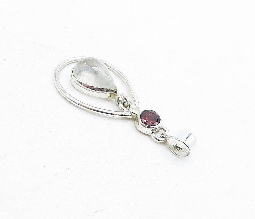 925 Sterling Silver  Quartz & Red Topaz Dangling Tear Drop Pendant  PT3378