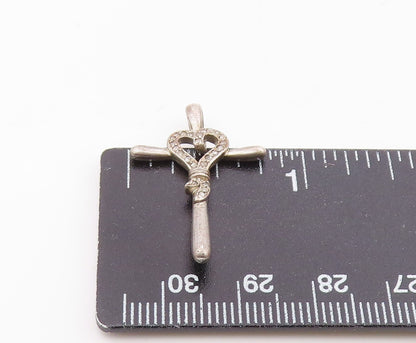 925 Sterling Silver  Vintage Genuine Diamonds Heart Cross Pendant  PT17912