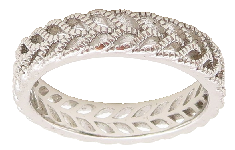 925 Sterling Silver Vintage Ring Minimalist Leaf Pattern Cutout  Sz 9  RG36711
