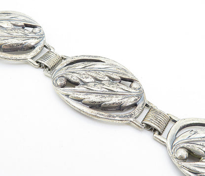 DANECRAFT 925 Silver  Vintage Dark Tone Floral Leaf Link Chain Bracelet BT2479