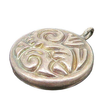 925 Sterling Silver  Vintage Dark Tone Patterned Hollow Round Pendant  PT17755