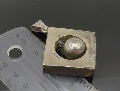 MEXICO 925 Sterling Silver Vintage Shiny Mod Geo Dangling Ball Pendant PT19766