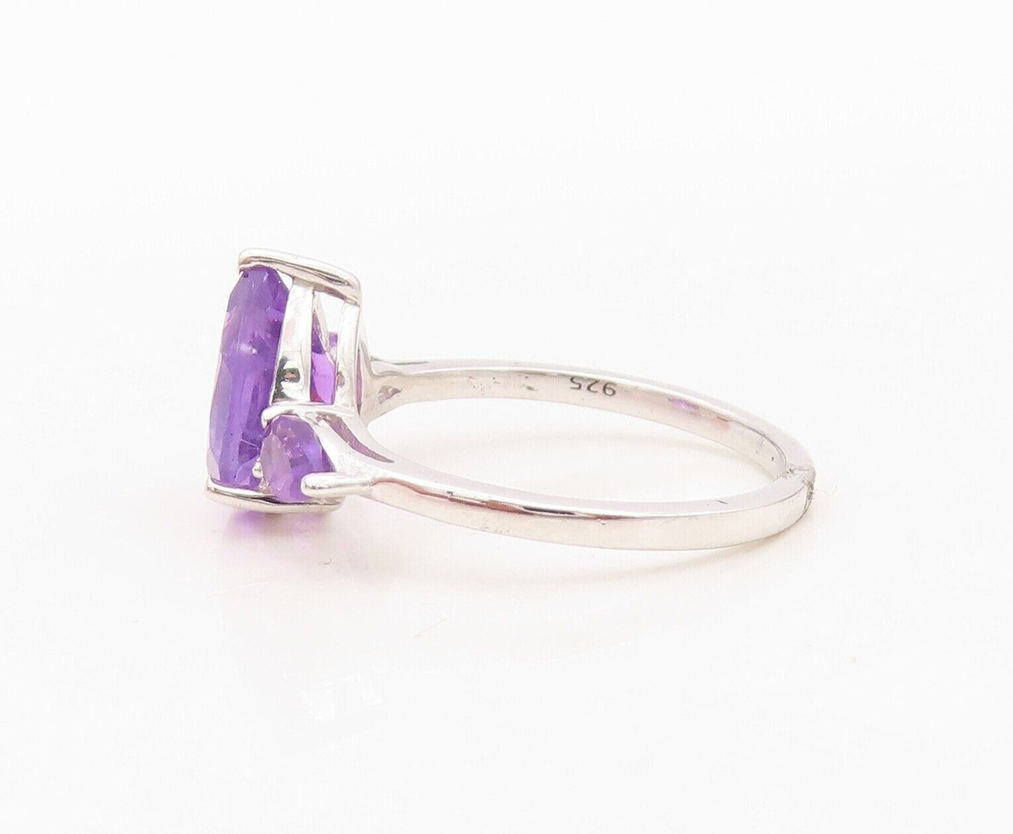 925 Sterling Silver Vintage Ring Minimalist Drop Cut 3 Amethyst  Sz 7  RG30392