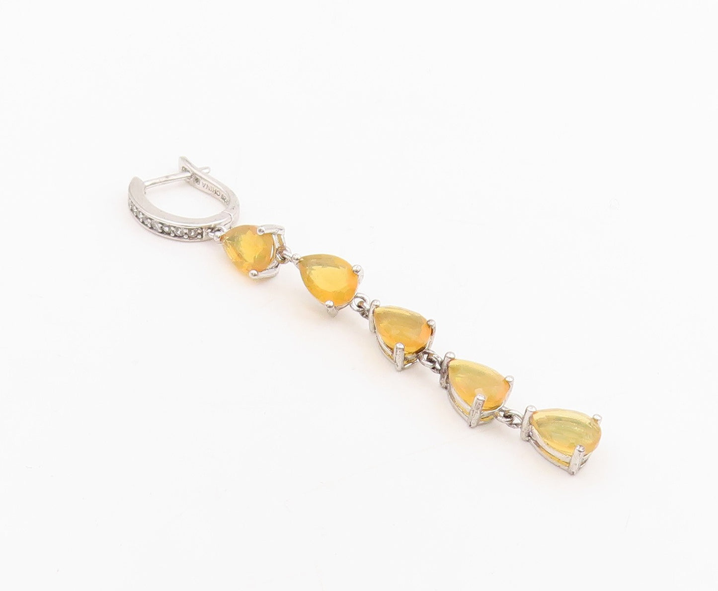 925 Sterling Silver Vintage Earrings Faceted Pear Cut Opal & CZ Dangles  EG13851