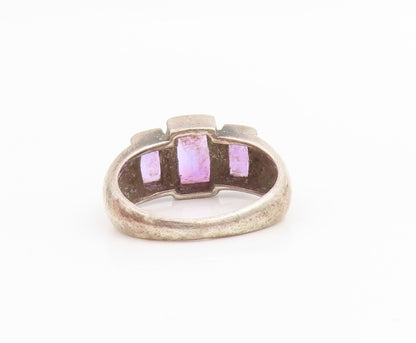 925 Sterling Silver Vintage Ring Three Stone Amethyst Dome Band  Sz 5.5  RG33845