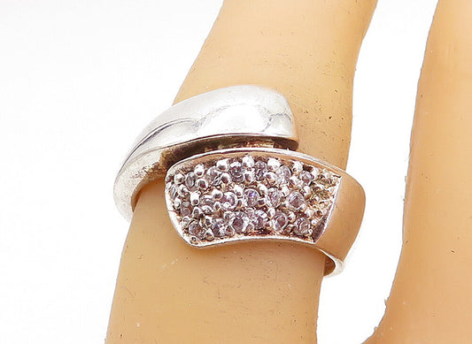 SHUBE 925 Sterling Silver  Vintage Shiny Topaz Bypass Band Ring Sz 7  RG4608