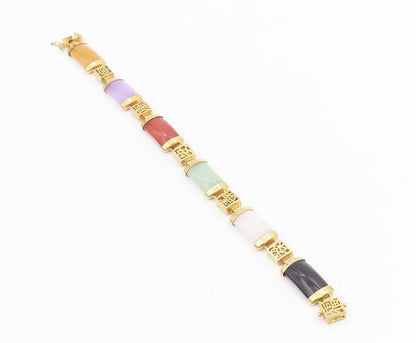 925 Sterling Silver Vintage Bracelet Gold Plated Gemstone Chinese Signs  BT11530