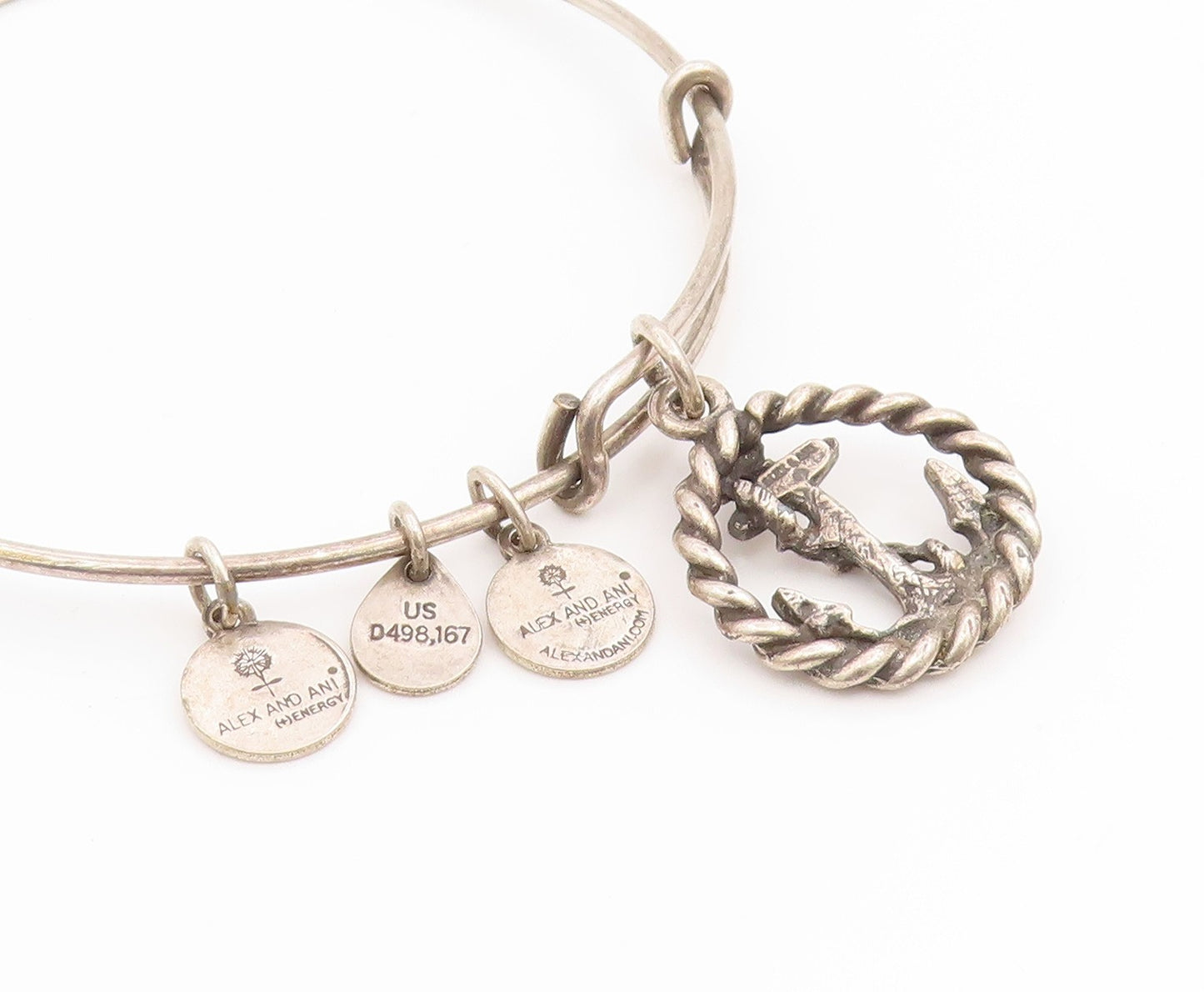 ALEX & ANI 925 Silver  Vintage Ship Anchor Charmed Bangle Bracelet  BT9102