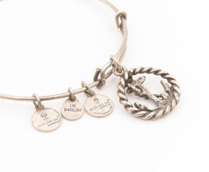 ALEX & ANI 925 Silver  Vintage Ship Anchor Charmed Bangle Bracelet  BT9102